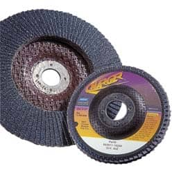 Norton - 40 Grit, 5" Disc Diam, 7/8" Center Hole, Type 27 Zirconia Alumina Flap Disc - 13,000 Max RPM, Fiberglass Backing, Coated - Caliber Tooling