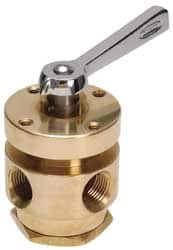 Made in USA - Flow Diverting Valves; Pipe Size: 1/2 (Inch); Type: 3-Way ; Style: No Stack ; Material: Brass ; Rotor Material: Stainless Steel ; Seal Material: Viton O-Ring Set - Exact Industrial Supply