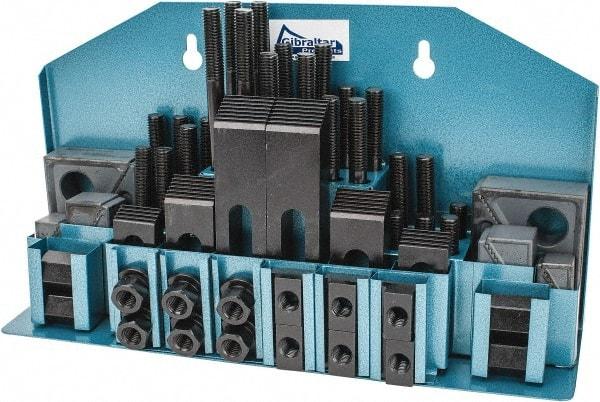 Gibraltar - 52 Piece Fixturing Step Block & Clamp Set with 25mm Step Block, 16mm T-Slot, M12x1.75 Stud Thread - 25mm Nut Width, 80, 110, 125, 150, 175 & 200mm Stud Lengths - Caliber Tooling