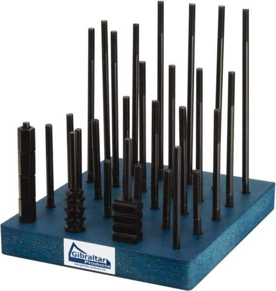 Gibraltar - 38 Piece, 5/16-18 Stud, 3/8" T Slot, T Nut & Stud Kit - 5/8" T-Slot Nut Width, 3, 4, 5, 6, 7, 8" Stud Lengths - Caliber Tooling