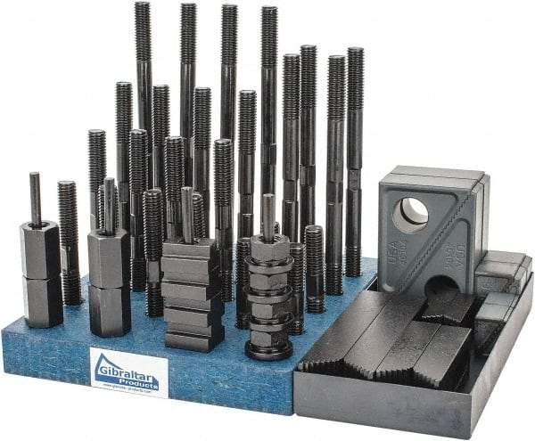 Gibraltar - 50 Piece Fixturing Step Block & Clamp Set with 1" Step Block, 5/8" T-Slot, 1/2-13 Stud Thread - 1" Nut Width, 3, 4, 5, 6, 7 & 8" Stud Lengths - Caliber Tooling