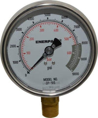 Enerpac - 0 to 10,000 psi Pressure Rating, 1/2 NPTF Gauge Connection, Hydraulic Pressure Dry Gage - 4" Face Diam - Caliber Tooling