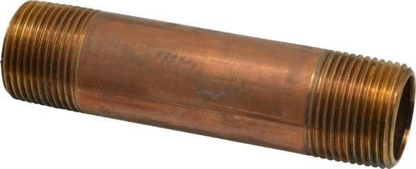 Merit Brass - 5" Long, 1" Pipe Threaded Brass Pipe Nipple - BSPT Thread, Red Brass - Caliber Tooling