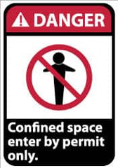 NMC - "Danger - Confined Space - Enter by Permit Only", 14" Long x 10" Wide, Pressure-Sensitive Vinyl Safety Sign - Rectangle, 0.004" Thick, Use for Accident Prevention - Caliber Tooling