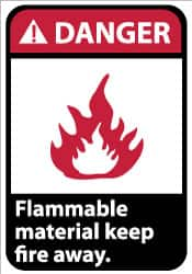 NMC - "Danger - Flammable Material - Keep Fire Away", 14" Long x 10" Wide, Pressure-Sensitive Vinyl Safety Sign - Rectangle, 0.004" Thick, Use for Hazardous Materials - Caliber Tooling