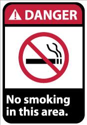 NMC - "Danger - No Smoking in This Area", 14" Long x 10" Wide, Rigid Plastic Safety Sign - Rectangle, 0.05" Thick, Use for Accident Prevention - Caliber Tooling