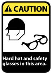 NMC - "Caution - Hard Hat and Safety Glasses in This Area", 14" Long x 10" Wide, Rigid Plastic Safety Sign - Rectangle, 0.05" Thick, Use for Accident Prevention - Caliber Tooling