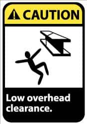 NMC - "Caution - Low Overhead Clearance", 14" Long x 10" Wide, Rigid Plastic Safety Sign - Rectangle, 0.05" Thick, Use for Accident Prevention - Caliber Tooling