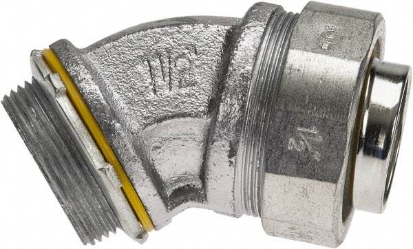 Cooper Crouse-Hinds - 1-1/2" Trade, Malleable Iron Threaded Angled Liquidtight Conduit Connector - Noninsulated - Caliber Tooling