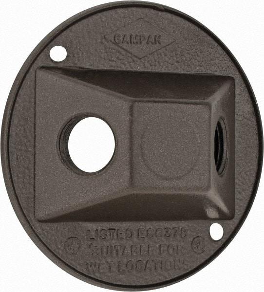 Cooper Crouse-Hinds - 2 Outlet, 1/2" Hole Diam, Powder Coat Finish, Round Noncorrosive Weatherproof Box Cover - 4-1/2" Wide x 9/16" High, Wet Locations, Aluminum, UL Listed - Caliber Tooling