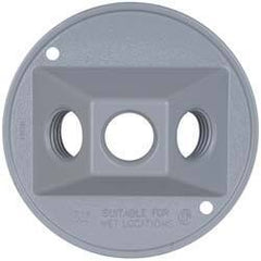 Cooper Crouse-Hinds - 3 Outlet, 1/2" Hole Diam, Powder Coat Finish, Round Noncorrosive Weatherproof Box Cover - 4-1/2" Wide x 9/16" High, Wet Locations, Aluminum, UL Listed - Caliber Tooling