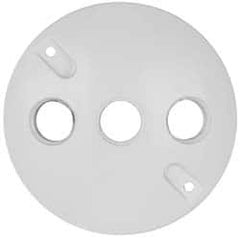 Cooper Crouse-Hinds - 3 Outlet, 1/2" Hole Diam, Powder Coat Finish, Round Noncorrosive Weatherproof Box Cover - 4-1/2" Wide x 9/16" High, Wet Locations, Aluminum, UL Listed - Caliber Tooling