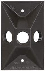 Cooper Crouse-Hinds - 3 Outlet, 1/2" Hole Diam, Powder Coat Finish, Rectangle Noncorrosive Weatherproof Box Cover - 4-5/8" Long x 2-7/8" Wide x 1-1/16" High, Wet Locations, Aluminum, UL Listed - Caliber Tooling