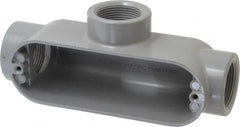 Cooper Crouse-Hinds - Form 5, T Body, 1-1/4" Trade, IMC, Rigid Aluminum Conduit Body - Oval/Rectangle, 8.45" OAL, 33.1 cc Capacity, Silver - Caliber Tooling