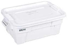 Rubbermaid - 14 Gal, 400 Lb Load Capacity White Polypropylene Tote Container - Nesting, 27.9" Long x 16-1/2" Wide x 10.7" High, Lid Included - Caliber Tooling