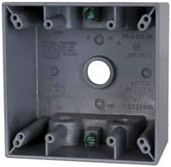 Cooper Crouse-Hinds - 2 Gang, (5) 1/2" Knockouts, Aluminum Square Outlet Box - 4-1/2" Overall Height x 4-1/2" Overall Width x 2-21/32" Overall Depth, Weather Resistant - Caliber Tooling