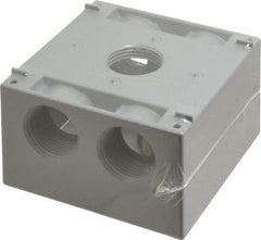 Cooper Crouse-Hinds - 2 Gang, (5) 1" Knockouts, Aluminum Square Outlet Box - 4-1/2" Overall Height x 4-1/2" Overall Width x 2-21/32" Overall Depth, Weather Resistant - Caliber Tooling