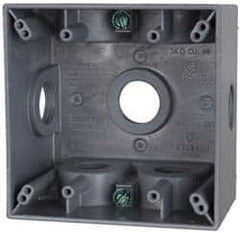 Cooper Crouse-Hinds - 2 Gang, (7) 3/4" Knockouts, Aluminum Square Outlet Box - 4-1/2" Overall Height x 4-1/2" Overall Width x 2-21/32" Overall Depth, Weather Resistant - Caliber Tooling