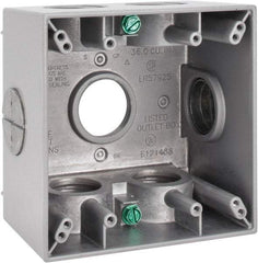 Cooper Crouse-Hinds - 2 Gang, (7) 1" Knockouts, Aluminum Square Outlet Box - 4-1/2" Overall Height x 4-1/2" Overall Width x 2-21/32" Overall Depth, Weather Resistant - Caliber Tooling