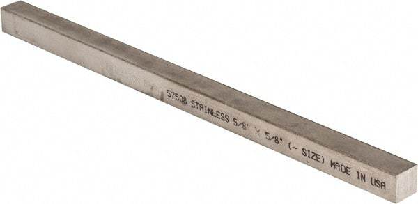 Precision Brand - 12" Long x 5/8" High x 5/8" Wide, Plain Key Stock - Stainless Steel - Caliber Tooling