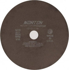 Norton - 10" 90 Grit Aluminum Oxide Cutoff Wheel - 1/16" Thick, 1-1/4" Arbor, 3,820 Max RPM, Use with Angle Grinders - Caliber Tooling