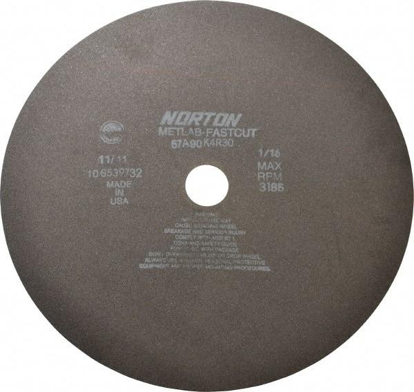 Norton - 12" 90 Grit Aluminum Oxide Cutoff Wheel - 1/16" Thick, 1-1/4" Arbor, 3,185 Max RPM, Use with Angle Grinders - Caliber Tooling