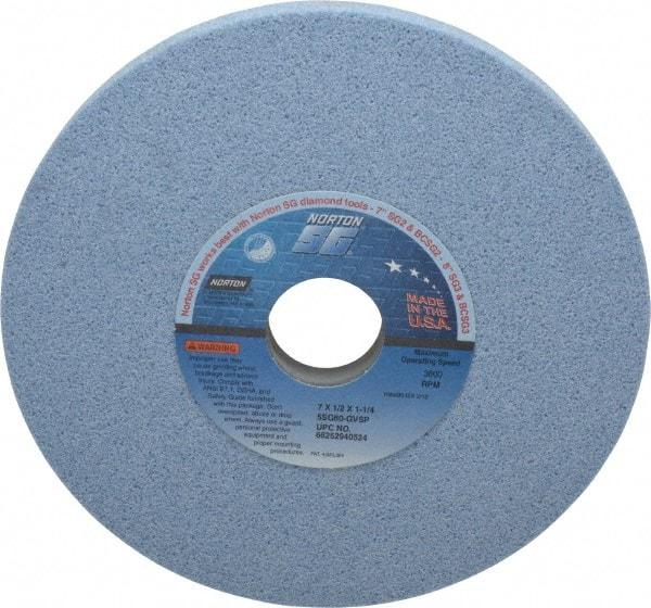 Norton - 7" Diam x 1-1/4" Hole x 1/2" Thick, G Hardness, 60 Grit Surface Grinding Wheel - Ceramic, Type 1, Medium Grade, 3,600 Max RPM, Vitrified Bond, No Recess - Caliber Tooling