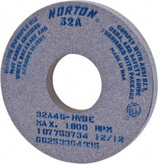 Norton - 14" Diam x 5" Hole x 1" Thick, I Hardness, 46 Grit Surface Grinding Wheel - Ceramic, Type 1, Coarse Grade, 1,800 Max RPM, Vitrified Bond, No Recess - Caliber Tooling