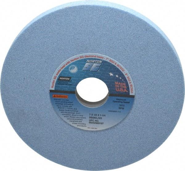 Norton - 7" Diam x 1-1/4" Hole x 1/2" Thick, J Hardness, 60 Grit Surface Grinding Wheel - Ceramic, Type 1, Medium Grade, 3,600 Max RPM, Vitrified Bond, No Recess - Caliber Tooling