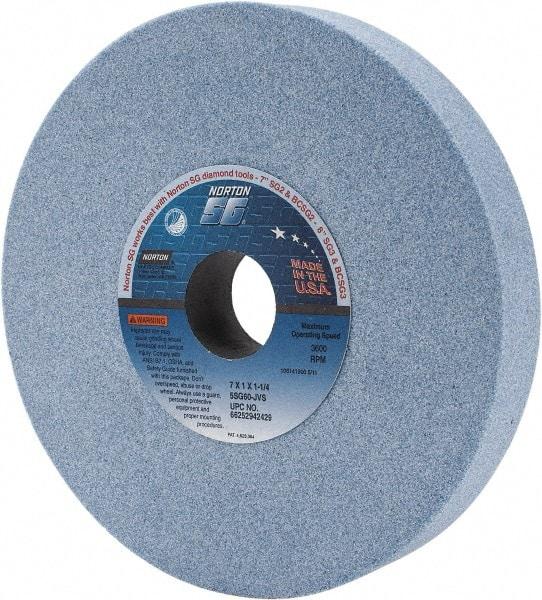 Norton - 7" Diam x 1-1/4" Hole x 1" Thick, J Hardness, 60 Grit Surface Grinding Wheel - Ceramic, Type 1, Medium Grade, 3,600 Max RPM, Vitrified Bond, No Recess - Caliber Tooling