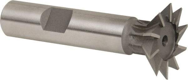 Whitney Tool Co. - 1" Diam x 1/4" Width of Cut, 45° Included Angle, High Speed Steel Dovetail Cutter - 1/2" Shank Diam, 2-1/2" Shank Length, 2-1/2" Overall Length, Weldon Flat, Uncoated - Caliber Tooling