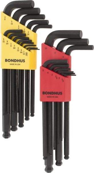 Bondhus - 22 Piece L-Key Ball End Hex Key Set - Hex Range 0.05 to 3/8" - Caliber Tooling