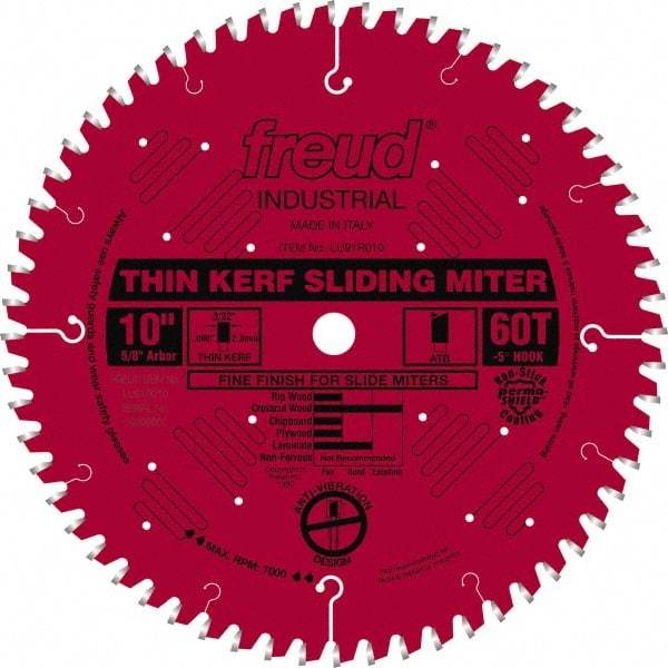 Freud - 10" Diam, 5/8" Arbor Hole Diam, 60 Tooth Wet & Dry Cut Saw Blade - Carbide-Tipped, Standard Round Arbor - Caliber Tooling