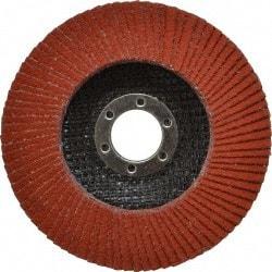 3M - 80 Grit, 4-1/2" Disc Diam, 7/8" Center Hole, Type 27 Ceramic Flap Disc - 13,300 Max RPM, Cloth Backing, Arbor Attaching System, Coated - Caliber Tooling