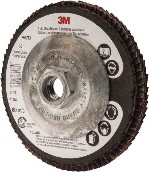 3M - 60 Grit, 4-1/2" Disc Diam, 5/8-11 Center Hole, Type 27 Ceramic Flap Disc - 13,300 Max RPM, Cloth Backing, Arbor Attaching System, Coated - Caliber Tooling