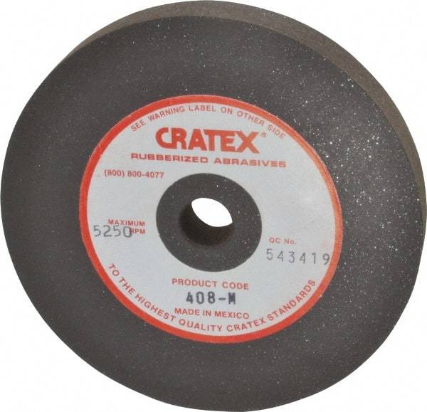 Cratex - 4" Diam x 1/2" Hole x 1/2" Thick, Surface Grinding Wheel - Silicon Carbide, Medium Grade, 5,250 Max RPM, Rubber Bond, No Recess - Caliber Tooling