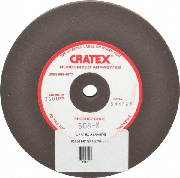 Cratex - 6" Diam x 1/2" Hole x 1/2" Thick, Surface Grinding Wheel - Silicon Carbide, Medium Grade, 3,600 Max RPM, Rubber Bond, No Recess - Caliber Tooling