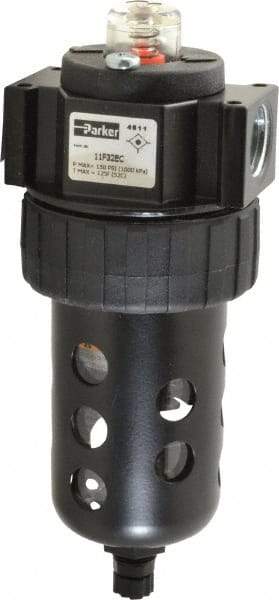 Parker - 1/2" Port, 46 CFM Coalescing Filter - Polycarbonate Bowl, Manual Drain, Modular Connection, 150 Max psi - Caliber Tooling