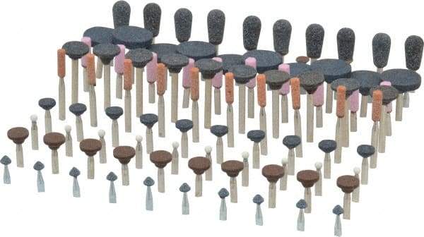 Grier Abrasives - 100 Piece Aluminum Oxide Vitrified Mounted Stone Abrasive Point Set - Assorted Shapes - Caliber Tooling