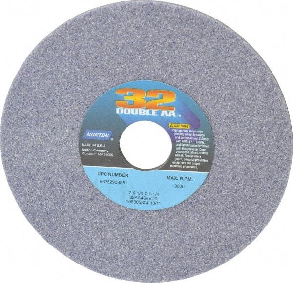 Norton - 7" Diam x 1-1/4" Hole x 1/4" Thick, I Hardness, 46 Grit Surface Grinding Wheel - Aluminum Oxide, Type 1, Coarse Grade, 3,600 Max RPM, Vitrified Bond, No Recess - Caliber Tooling