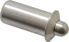 Vlier - 0.786" Body Len x 3/8" Body Diam, 0.234" Plunger Diam, 5 Lb Init to 14 Lb Final End Force, 0.786" Len Under Flange, Stainless Steel Press Fit Spring Plunger - 1/2" Flange Diam, 0.096" Flange Thickness, 0.882" Plunger Len, 3/16" Plunger Projection - Caliber Tooling