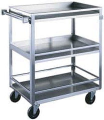 Made in USA - 500 Lb Capacity, 19" Wide x 31" Long x 33-3/4" High Standard Utility Cart - 3 Shelf, Stainless Steel, Swivel Casters - Caliber Tooling