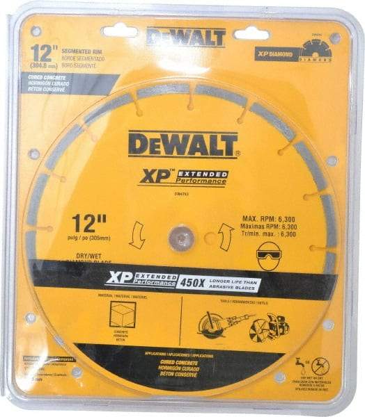 DeWALT - 12" Diam, 1" Arbor Hole Diam, Wet & Dry Cut Saw Blade - Diamond-Tipped, Standard Round Arbor - Caliber Tooling