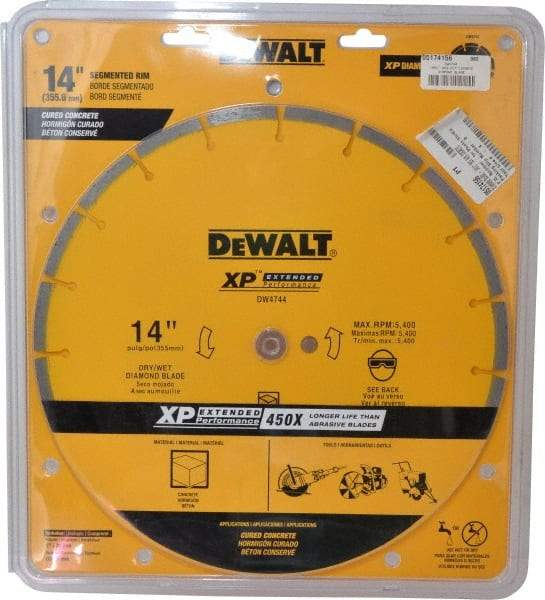 DeWALT - 14" Diam, 1" Arbor Hole Diam, Wet & Dry Cut Saw Blade - Diamond-Tipped, Standard Round Arbor - Caliber Tooling