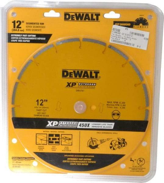 DeWALT - 12" Diam, 1" Arbor Hole Diam, Wet & Dry Cut Saw Blade - Diamond-Tipped, General Purpose Action, Standard Round Arbor - Caliber Tooling