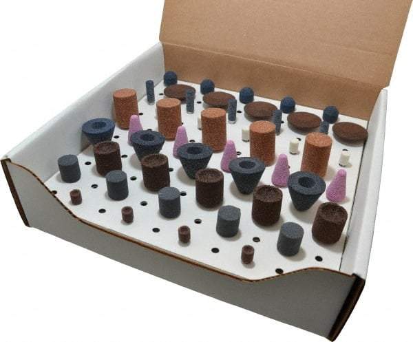 Grier Abrasives - 50 Piece Aluminum Oxide Vitrified Mounted Stone Abrasive Point Set - Assorted Shapes - Caliber Tooling