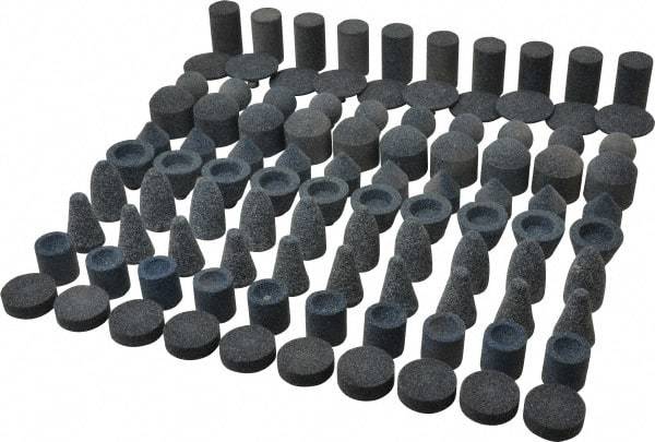 Grier Abrasives - 100 Piece Aluminum Oxide Vitrified Mounted Stone Abrasive Point Set - Includes Shapes A5, A12, A14, A21, A32, A37, A39, A40, W206 & W217 - Caliber Tooling