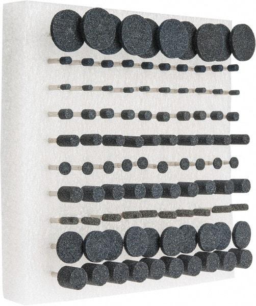 Grier Abrasives - 100 Piece Aluminum Oxide Vitrified Mounted Stone Abrasive Point Set - Includes Shapes W215, W152, W154, W160, W144, W200, W166, W176, W163 & W185 - Caliber Tooling