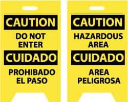 NMC - Caution - Do Not Enter, Caution - Hazardous Area, 12" Wide x 19" High, Plastic Floor Sign - English/Spanish, A-Frame, Black on Yellow, For Security & Admittance - Caliber Tooling