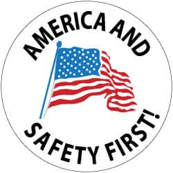 NMC - America and Safety First, Hard Hat Label - Blue & Black on White, Red, 2" Thick, For Accident Prevention - Caliber Tooling